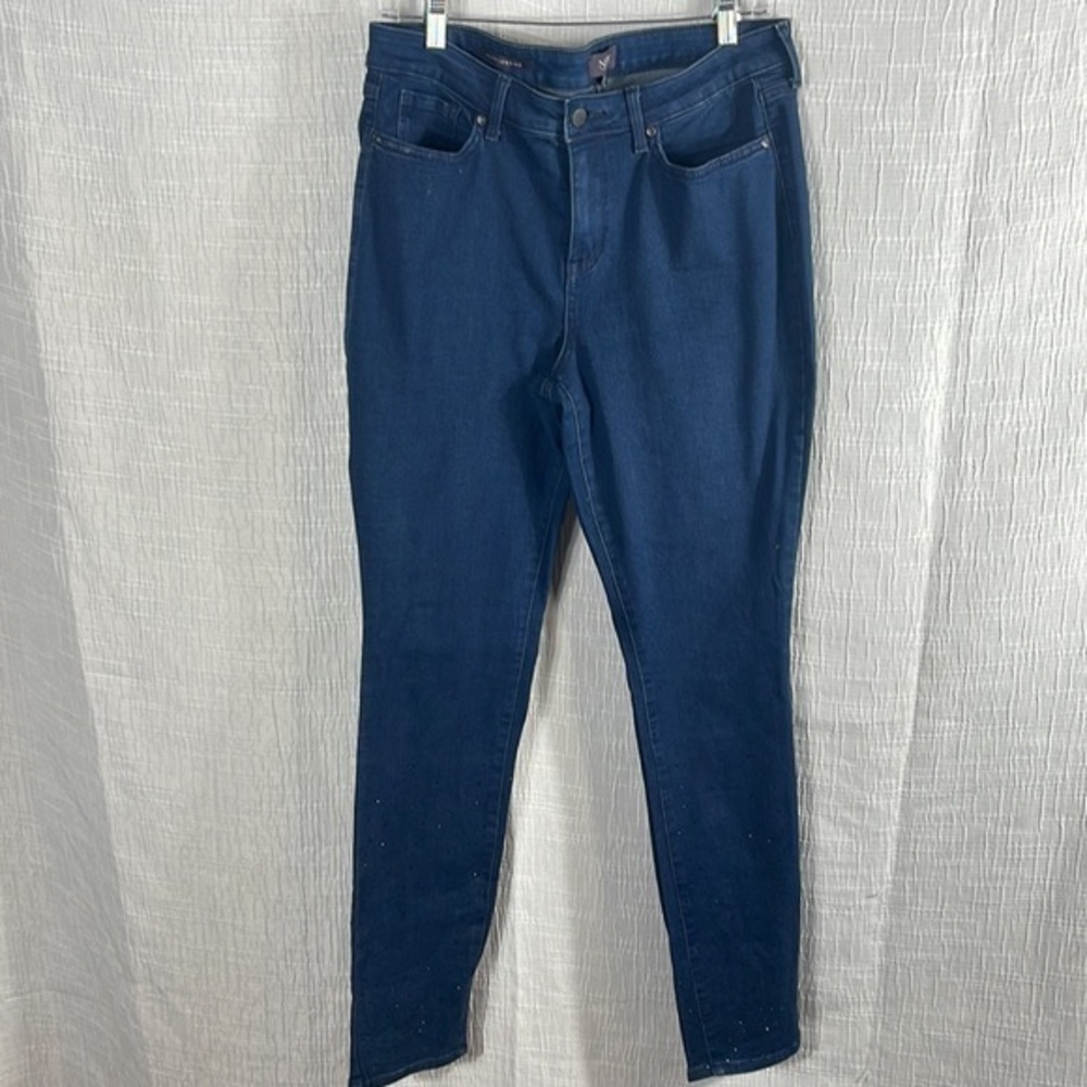 NYDJ Alina Lift Tuck Legging Jeans Size 10 Blue Rhinestone Embellished